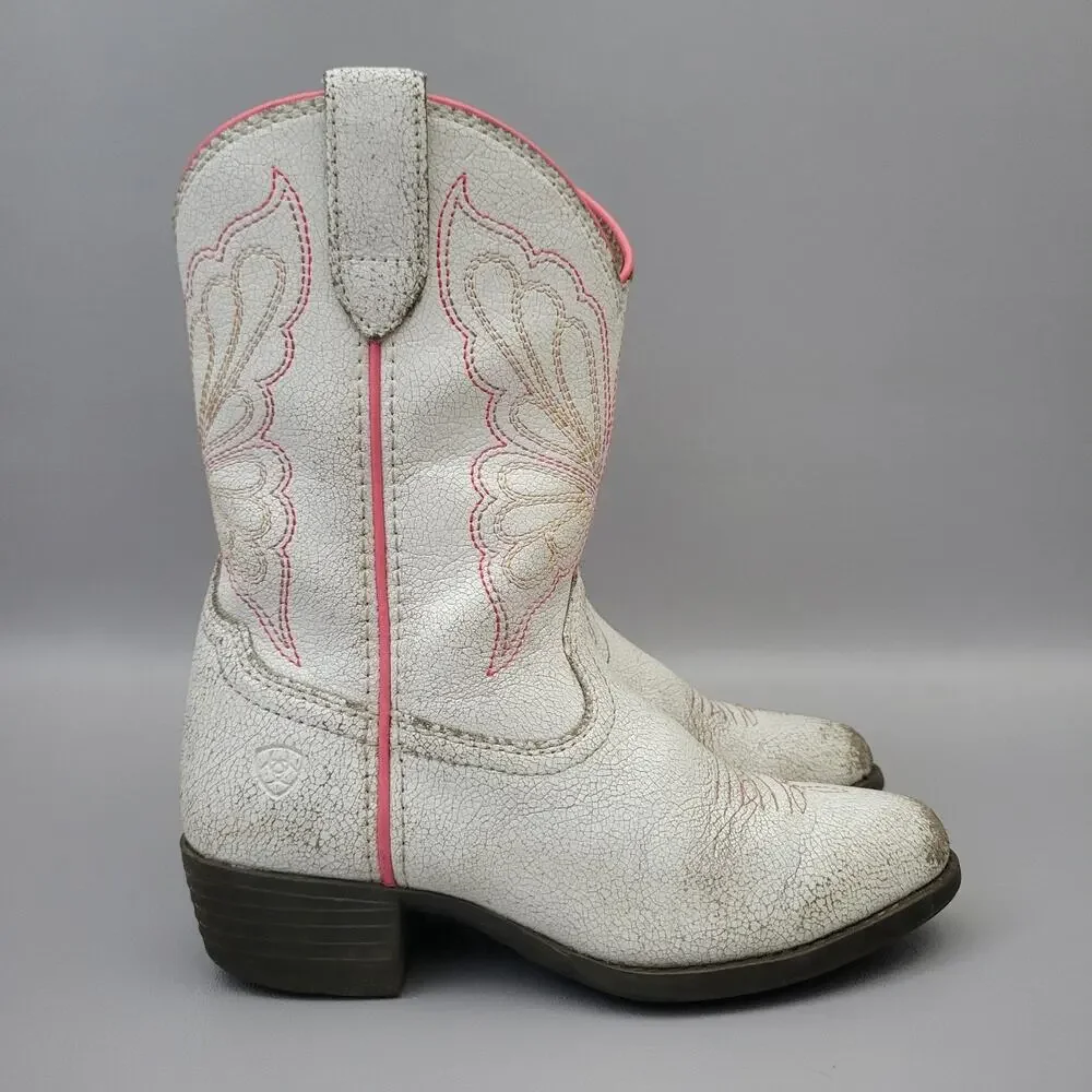 Kids Girls Ariat Boots Heritage Western Butterfly White Pink Size 12.5 Toddler